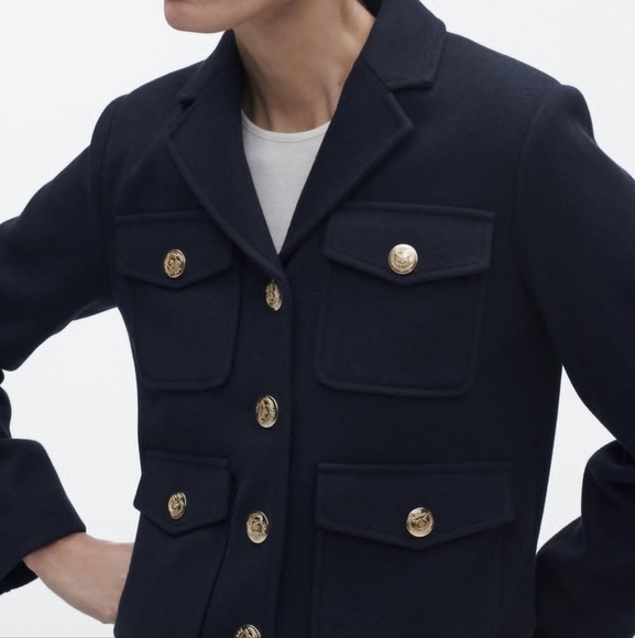 New Zara Cropped Gold Button Front Navy Jacket Blogger Fav NWT Small 3046/086 - Picture 6 of 16